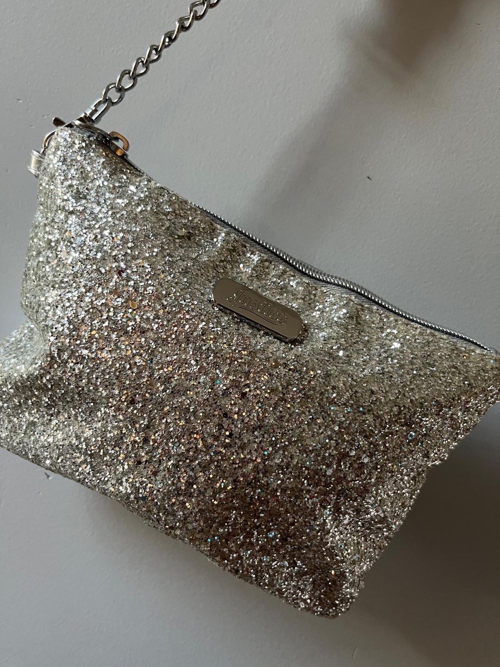 Glitter Zip Wristlet Clutch - Silver